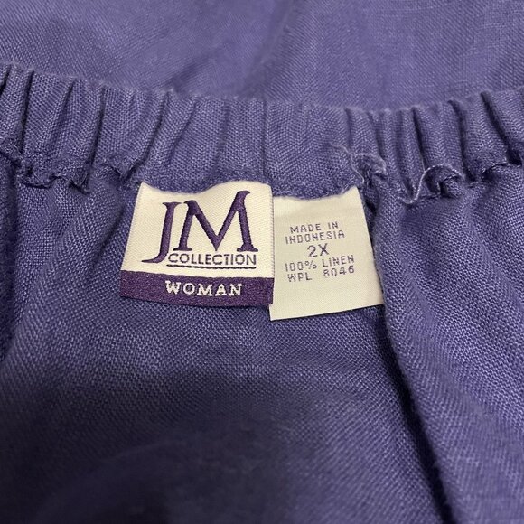 JM Collection Womans Blue Breathable and Cool 100% Linen Faux Wrap Skirt Size 2X - Picture 5 of 6